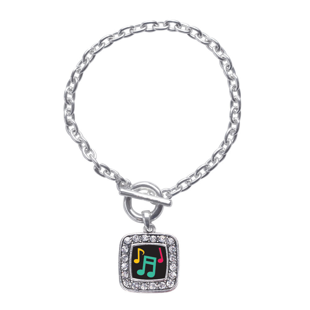 Silver Musical Notes Square Charm Toggle Bracelet