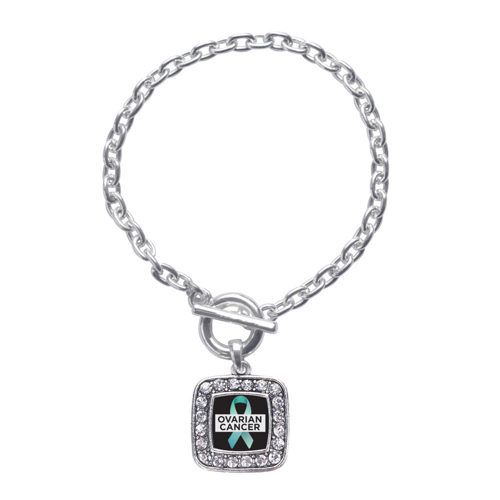 Silver Ovarian Cancer Square Charm Toggle Bracelet