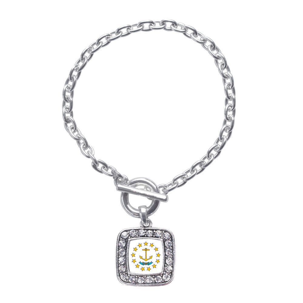 Silver Rhode Island Flag Square Charm Toggle Bracelet