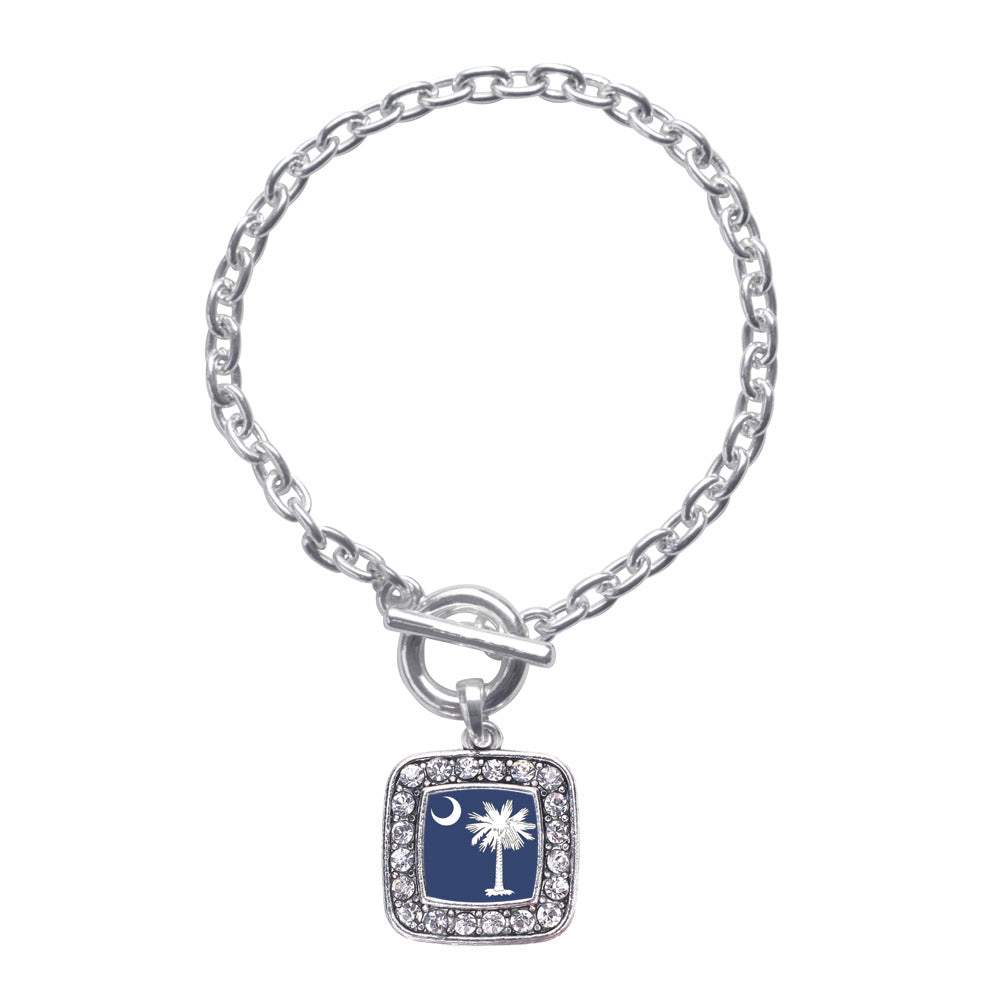 Silver South Carolina Flag Square Charm Toggle Bracelet