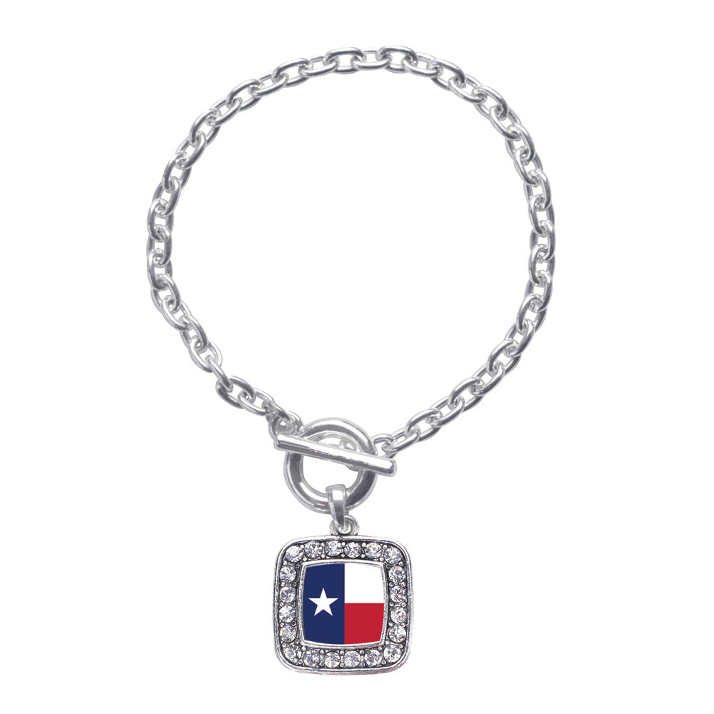 Silver Texas Flag Square Charm Toggle Bracelet