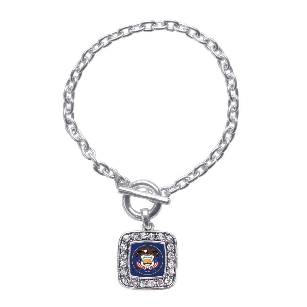 Silver Utah Flag Square Charm Toggle Bracelet