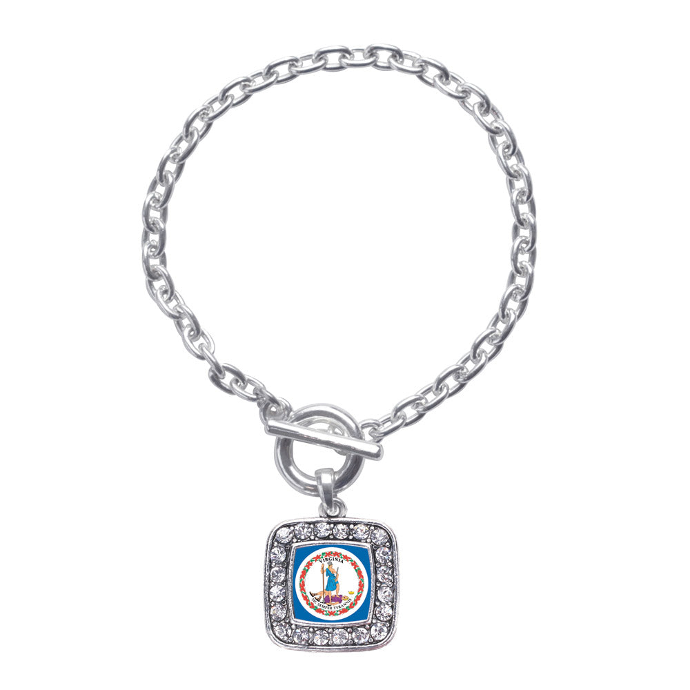 Silver Virginia Flag Square Charm Toggle Bracelet
