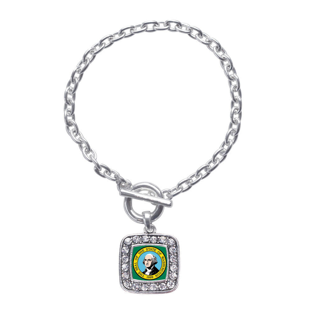Silver Washington Flag Square Charm Toggle Bracelet