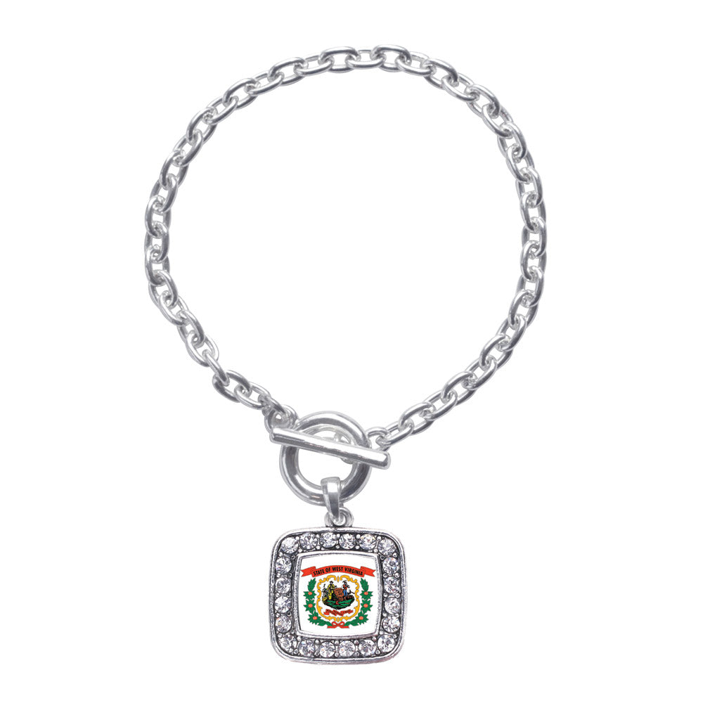 Silver West Virginia Flag Square Charm Toggle Bracelet