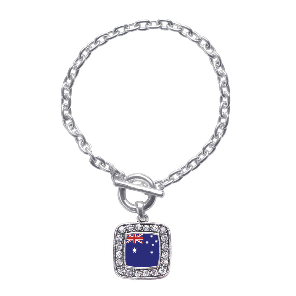 Silver Australian Flag Square Charm Toggle Bracelet