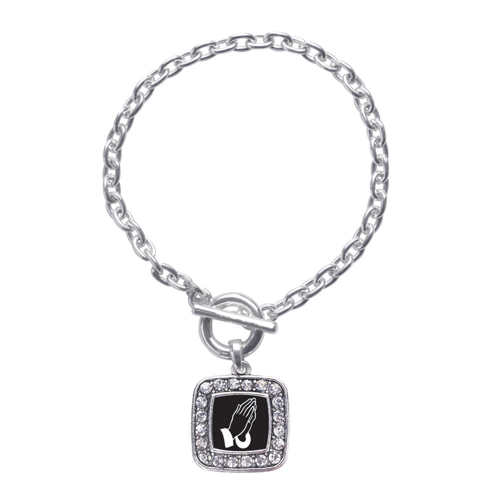 Silver Praying Hands Square Charm Toggle Bracelet