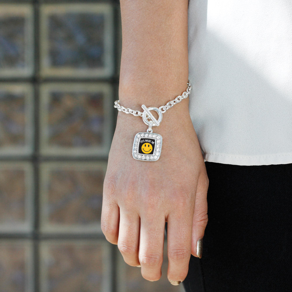 Silver Tips Make Me Smile Square Charm Toggle Bracelet