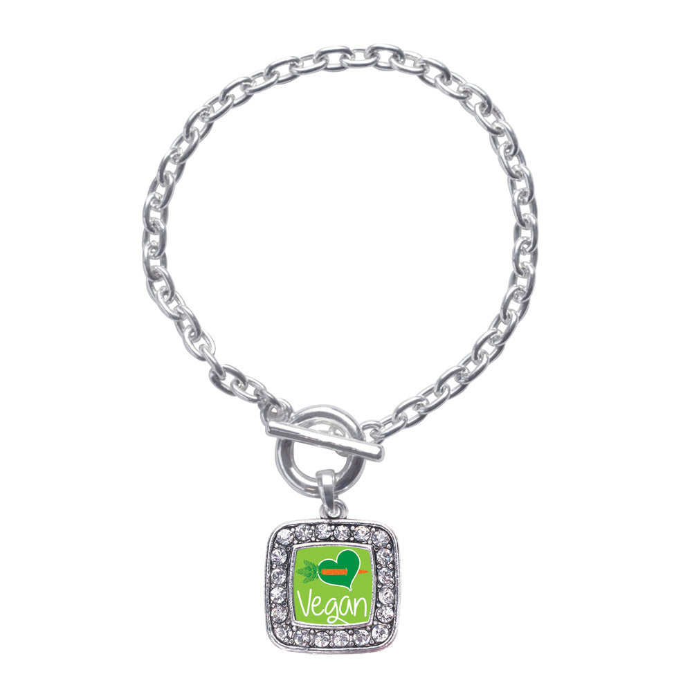 Silver Vegan Square Charm Toggle Bracelet
