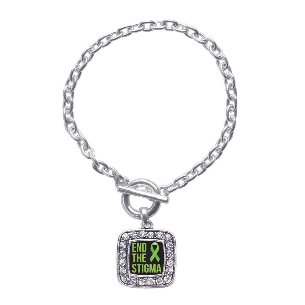 Silver Mental Health Awareness Square Charm Toggle Bracelet