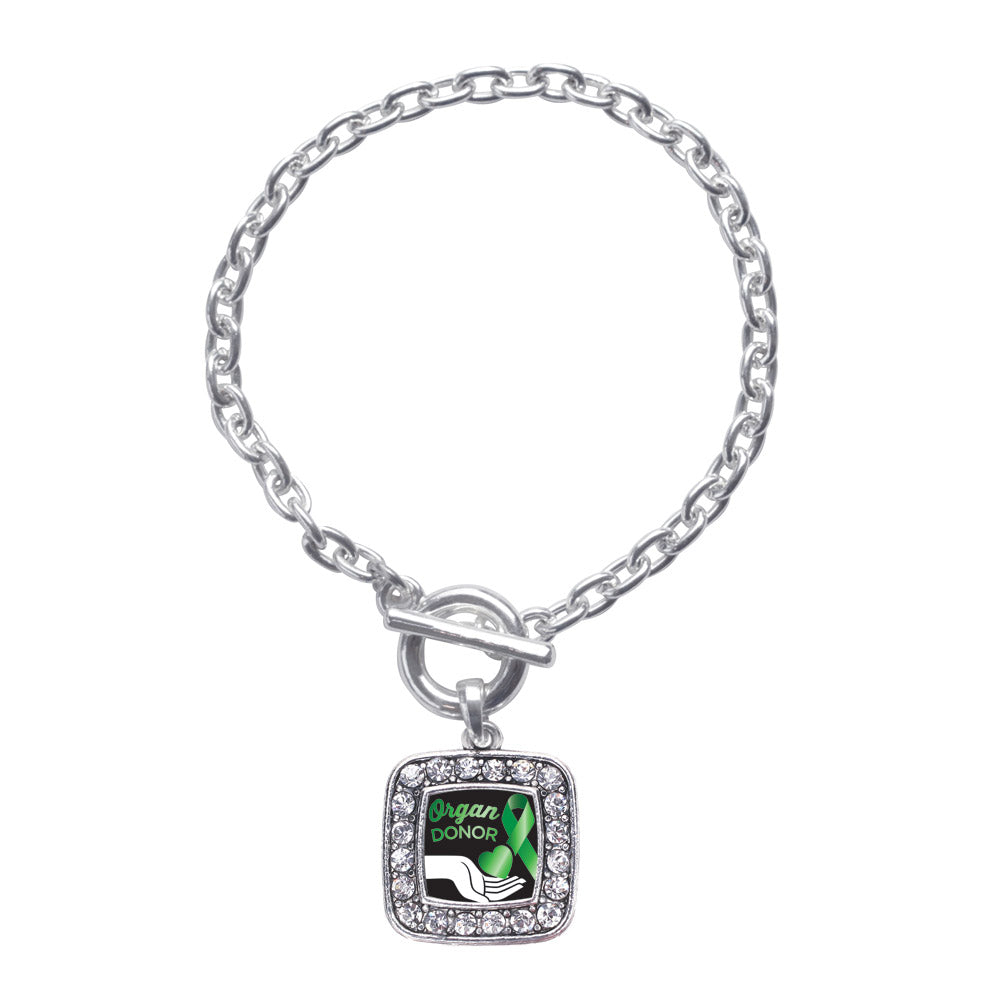 Silver Organ Donor Square Charm Toggle Bracelet