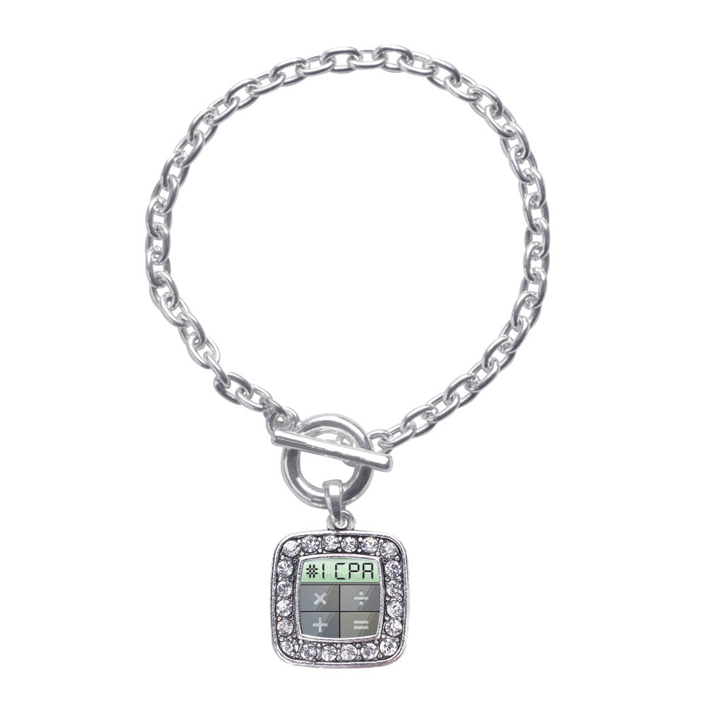 Silver #1 CPA Square Charm Toggle Bracelet