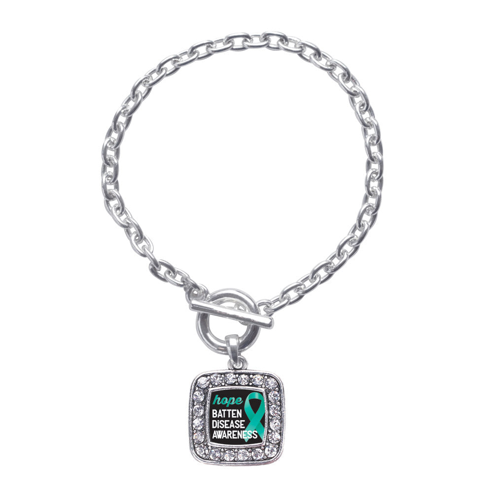 Silver Batten Disease Square Charm Toggle Bracelet
