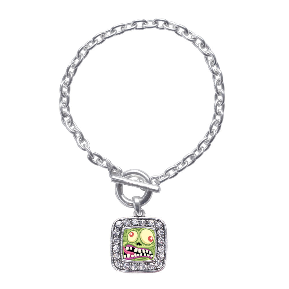 Silver Hungry Zombie Square Charm Toggle Bracelet