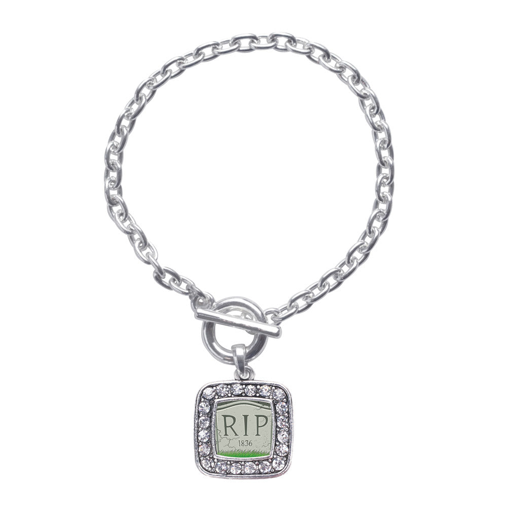 Silver Tomb Stone Square Charm Toggle Bracelet
