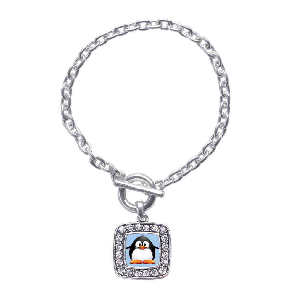 Silver Penguin Square Charm Toggle Bracelet