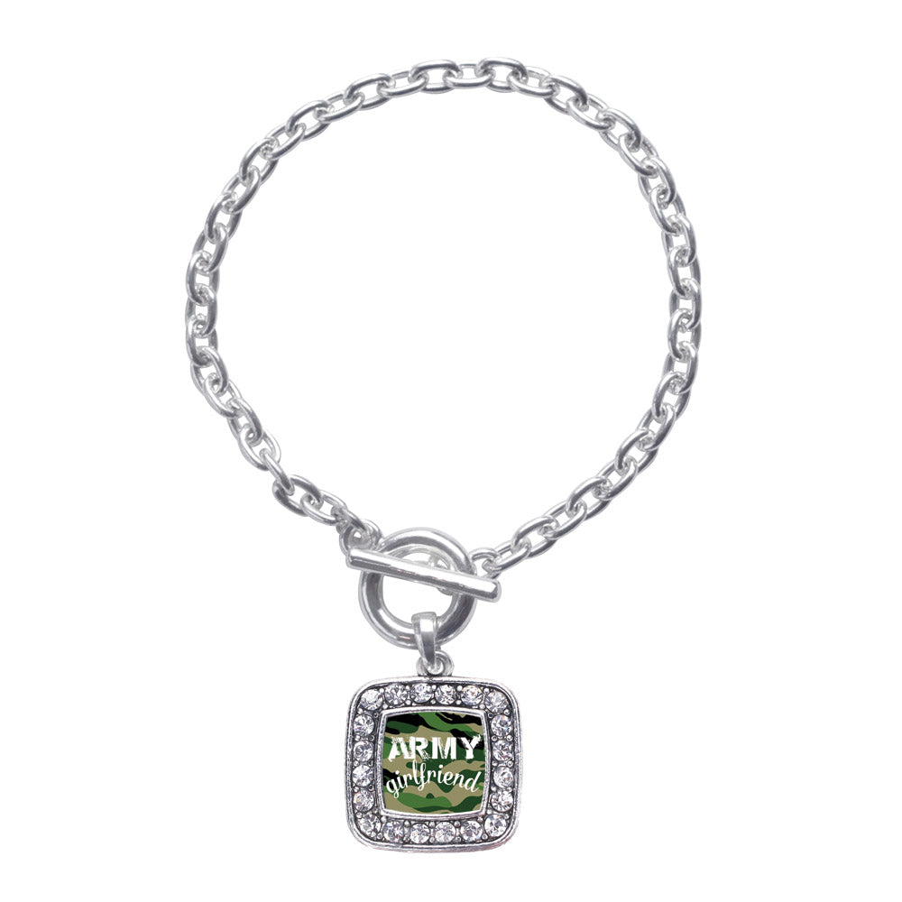 Silver Army Girlfriend Square Charm Toggle Bracelet
