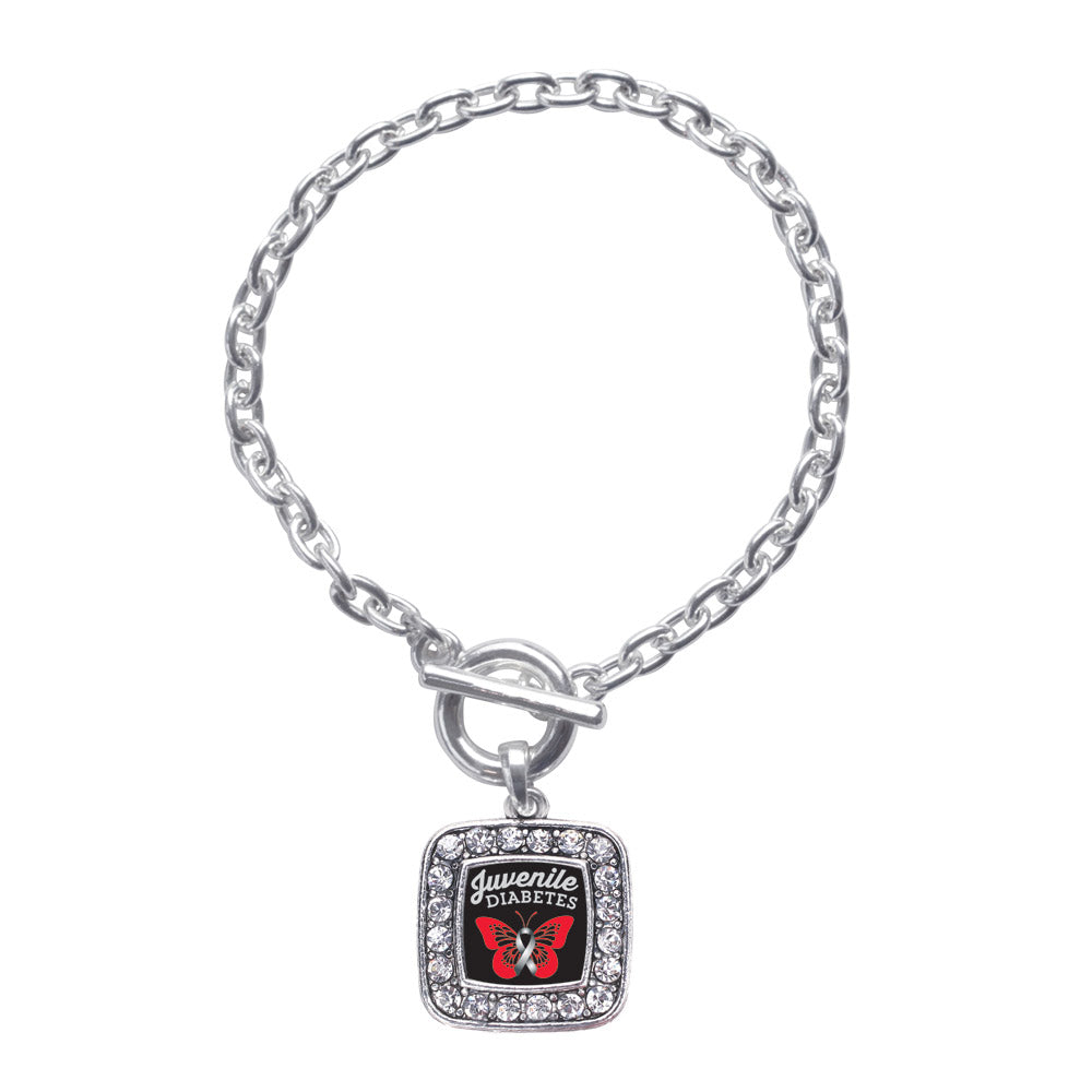 Silver Juvenile Diabetes Square Charm Toggle Bracelet