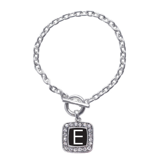 Silver My Initials - Letter E Square Charm Toggle Bracelet