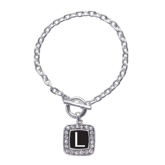 Silver My Initials - Letter L Square Charm Toggle Bracelet