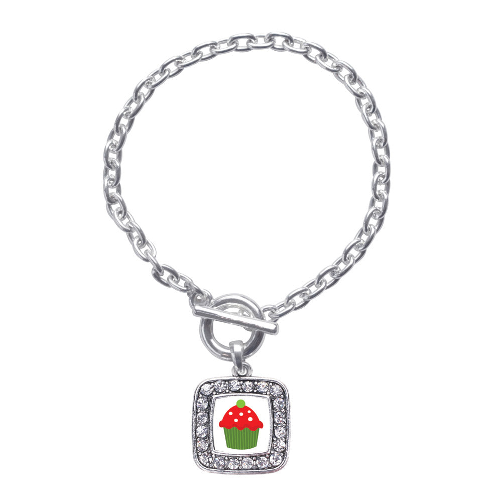 Silver Holiday Cupcake Square Charm Toggle Bracelet