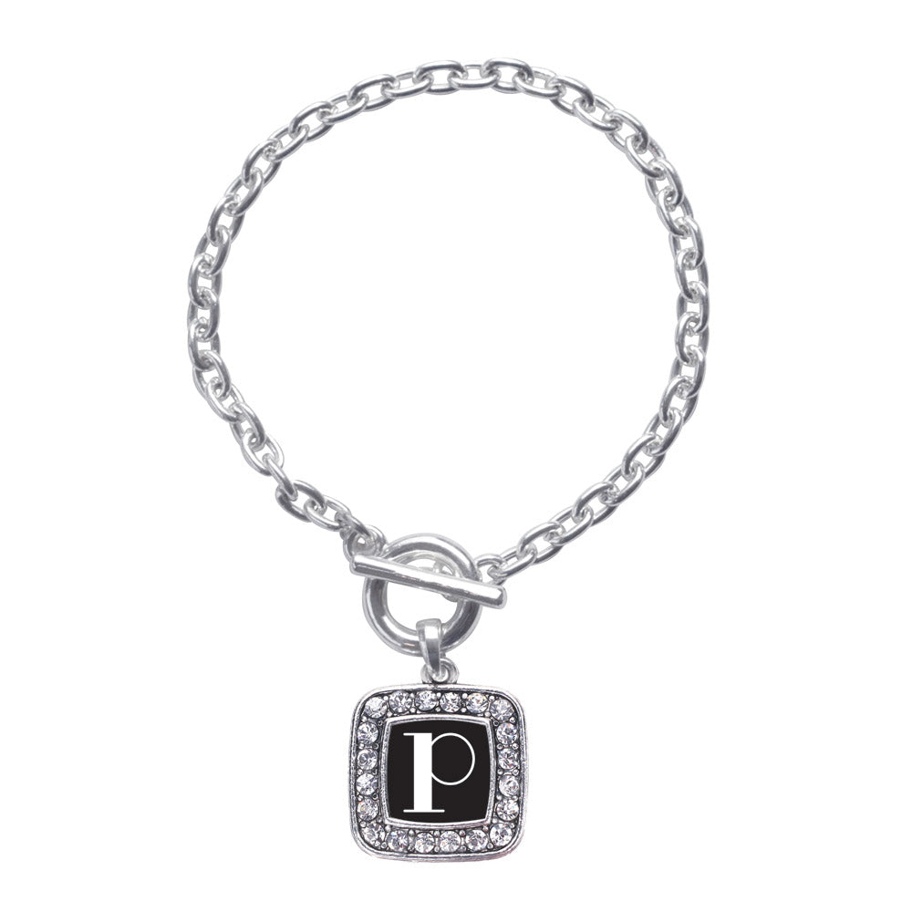 Silver My Vintage Initials - Letter P Square Charm Toggle Bracelet
