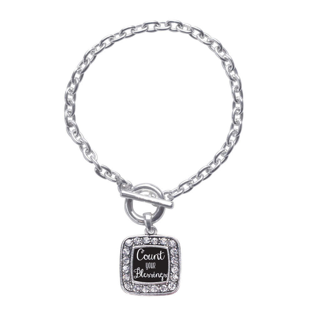 Silver Count Your Blessings Square Charm Toggle Bracelet