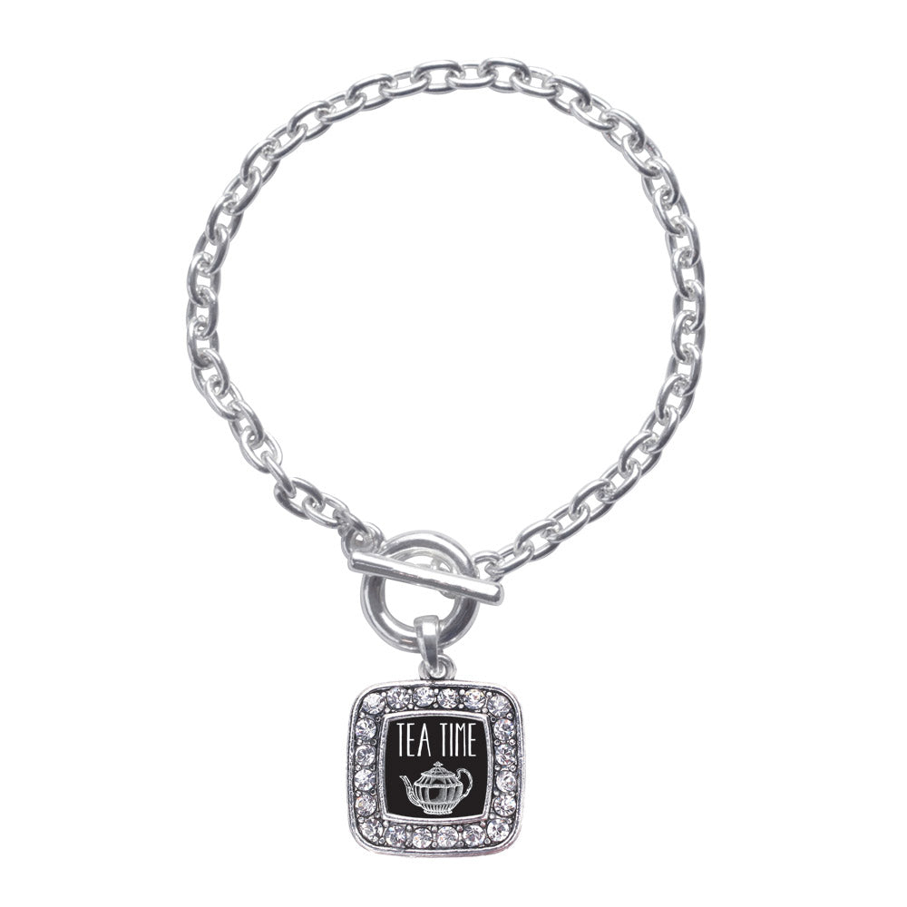 Silver Tea Time Square Charm Toggle Bracelet