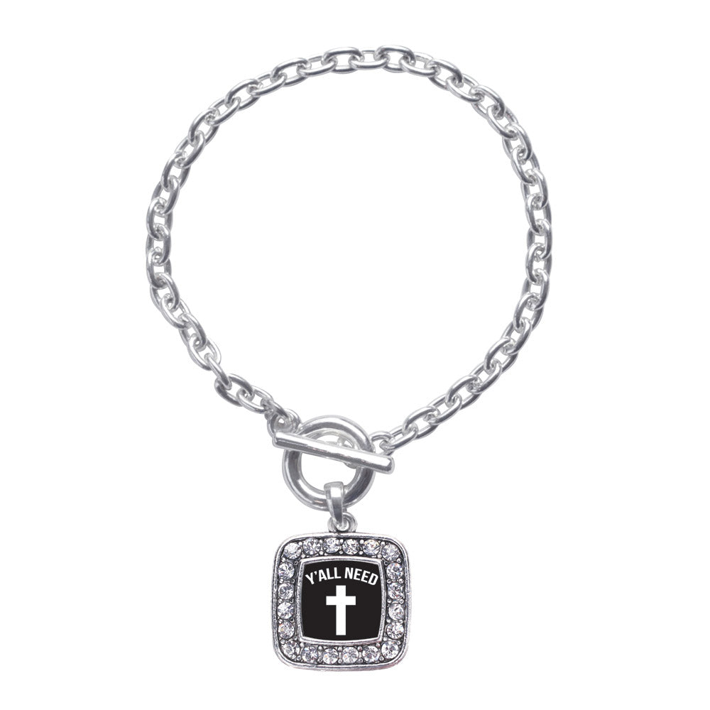 Silver Yall Need Jesus Square Charm Toggle Bracelet