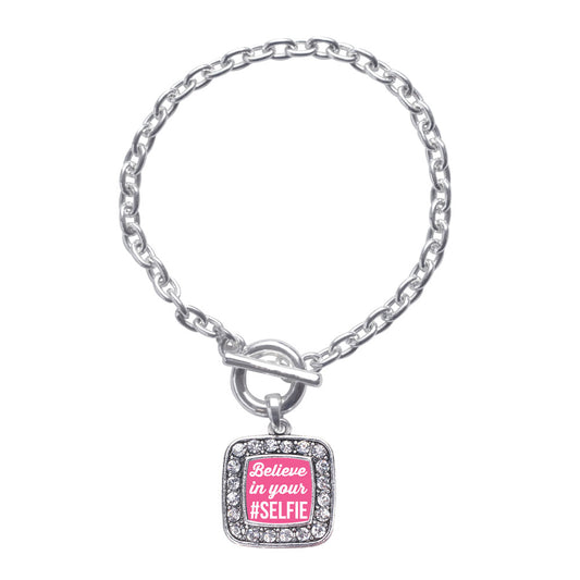 Silver Believe in your #SELFIE Square Charm Toggle Bracelet