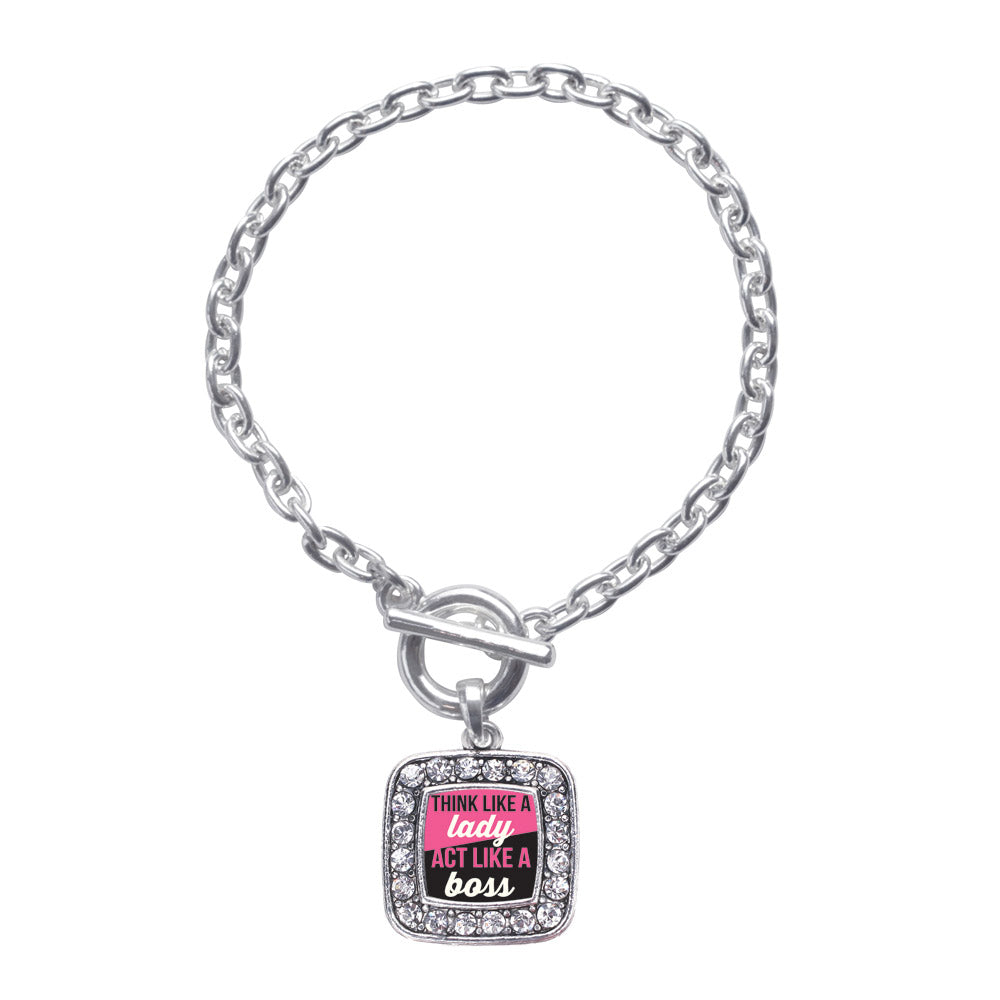 Silver Think Like a Lady Square Charm Toggle Bracelet