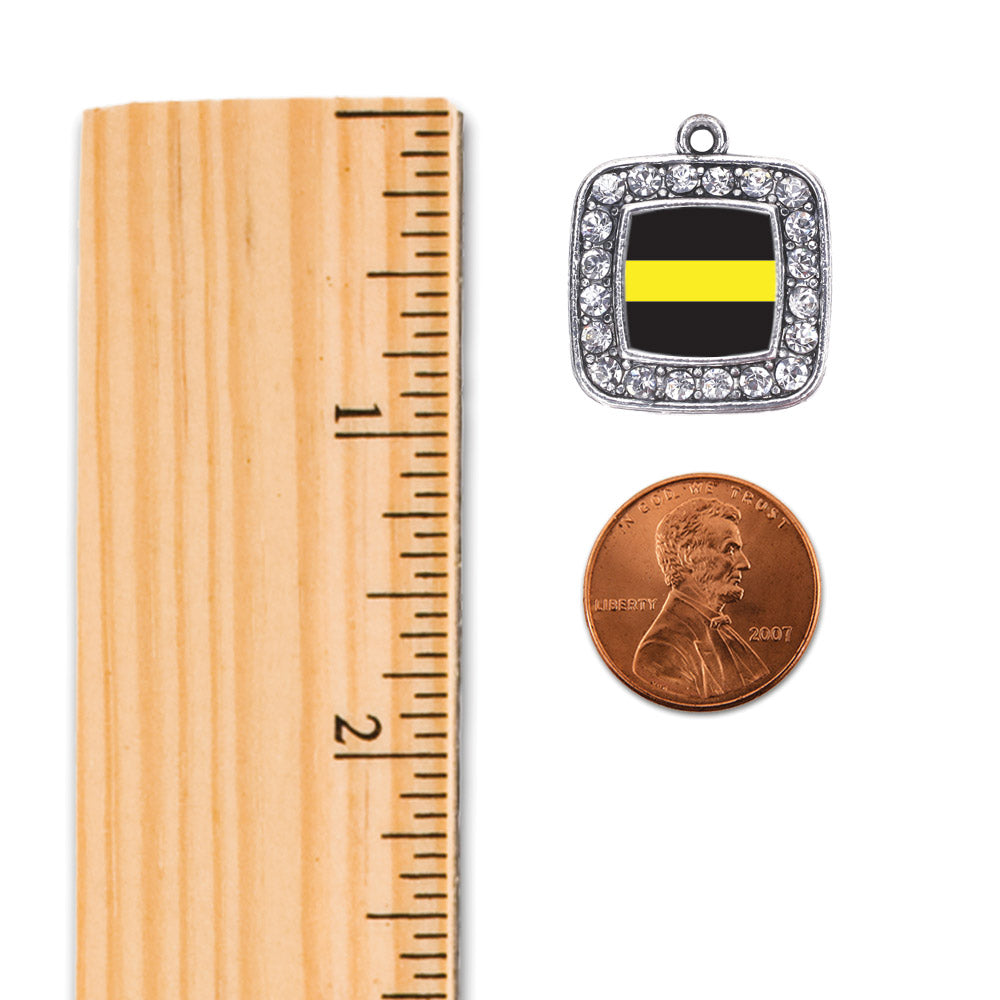 Silver Thin Gold Line Dispatcher Support Square Charm Toggle Bracelet