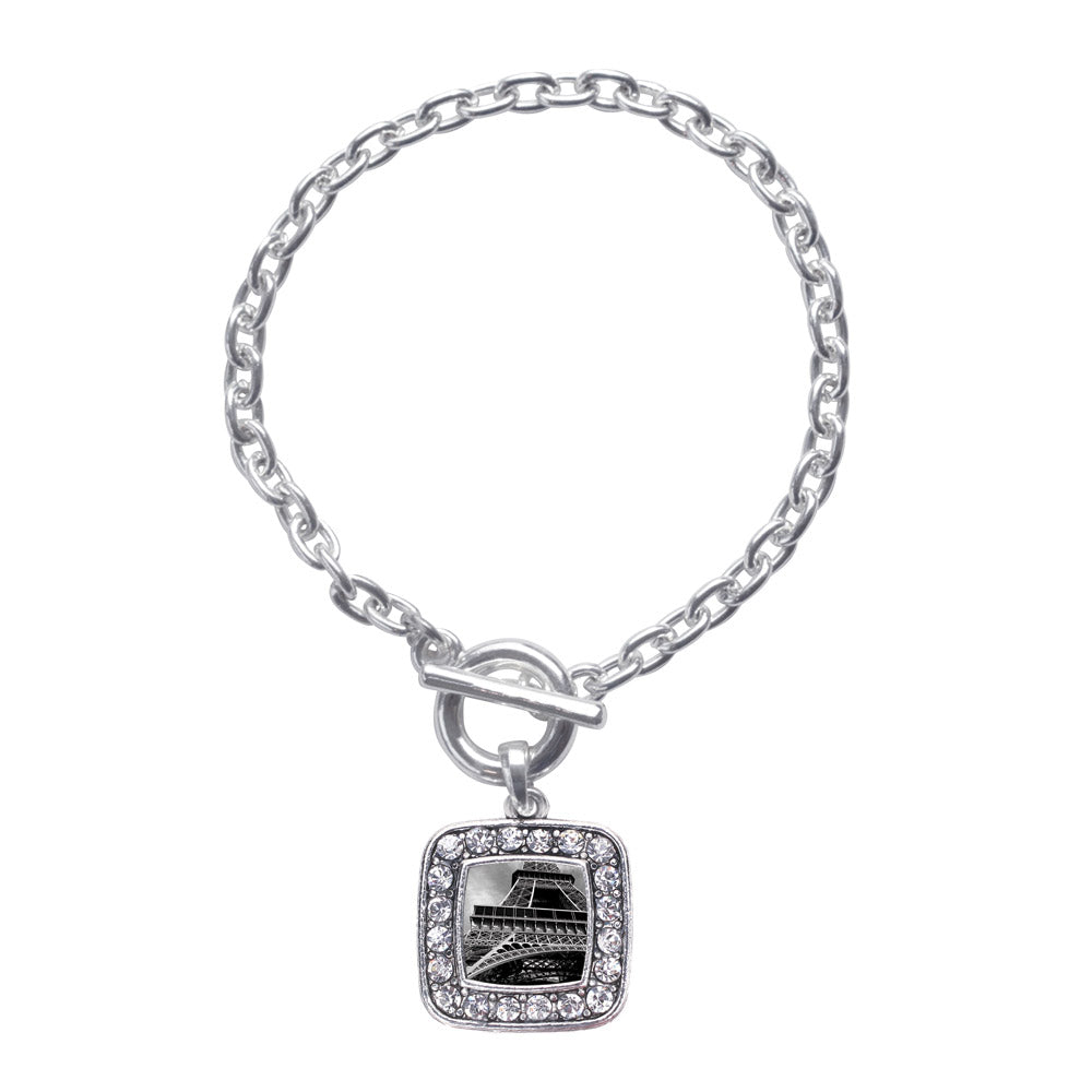 Silver Black and Grey Eiffel Tower Square Charm Toggle Bracelet