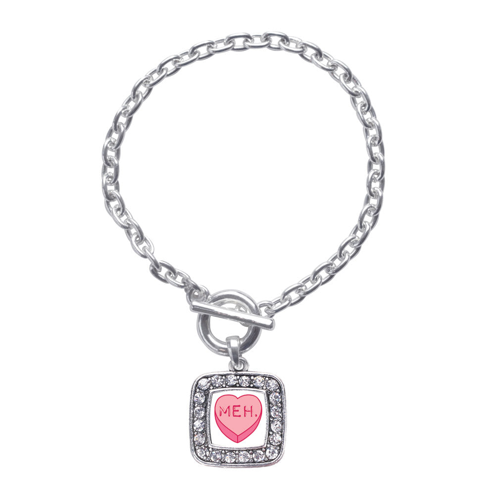 Silver Meh Candy Heart Square Charm Toggle Bracelet