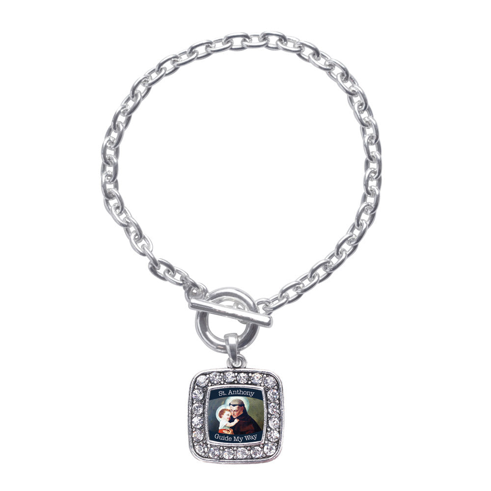 Silver St. Anthony Square Charm Toggle Bracelet