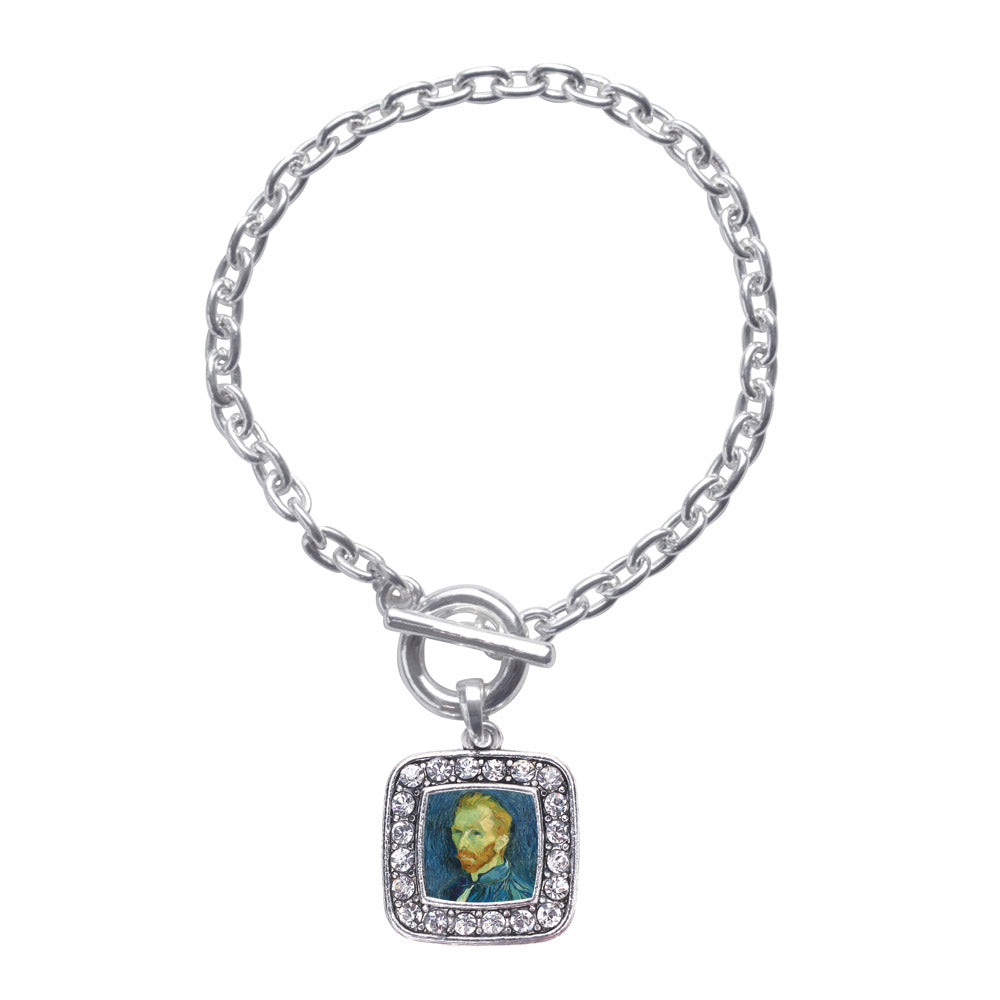 Silver Vincent Van Gogh Square Charm Toggle Bracelet
