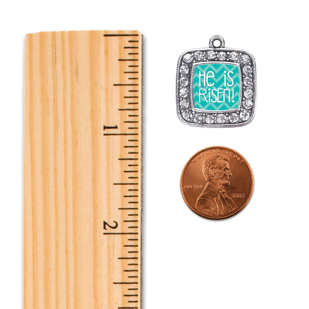 Silver He is Risen Teal Chevron Patterned Square Charm Toggle Bracelet