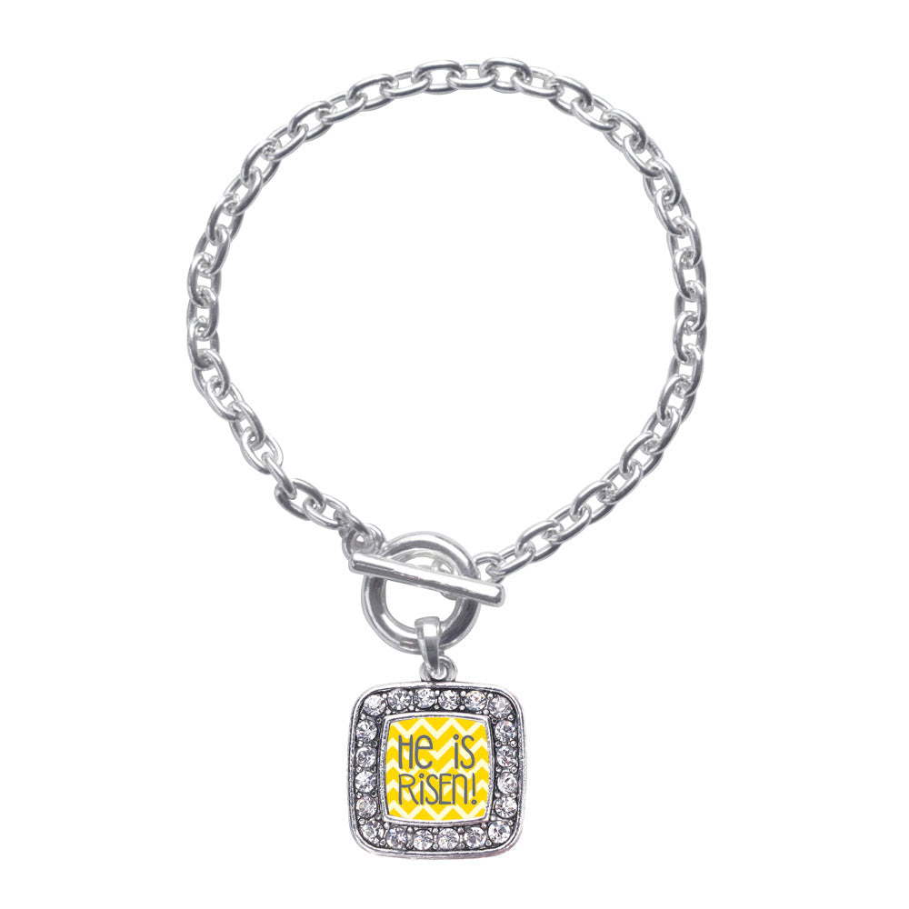 Silver He is Risen Yellow Chevron Patterned Square Charm Toggle Bracelet