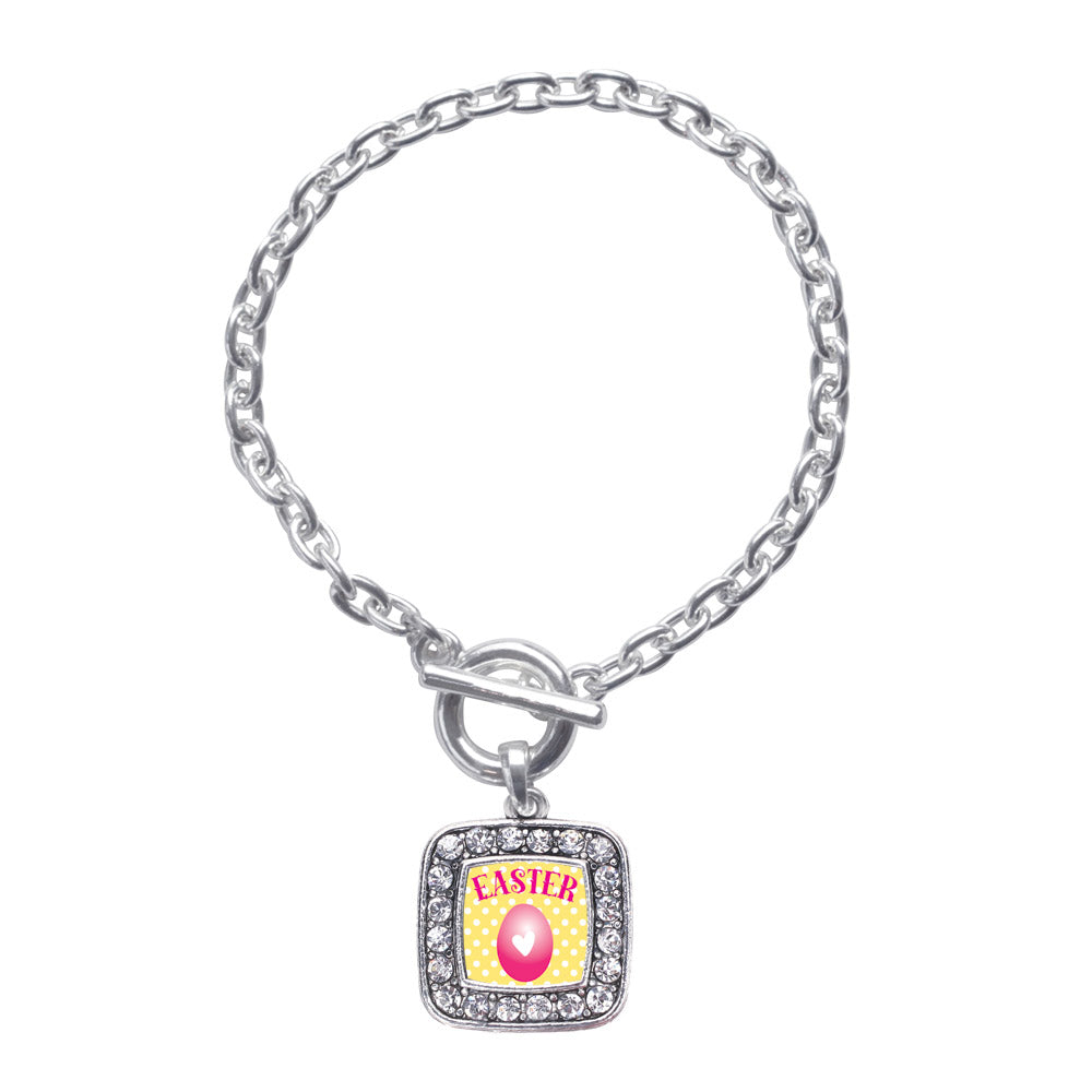 Silver Easter Square Charm Toggle Bracelet
