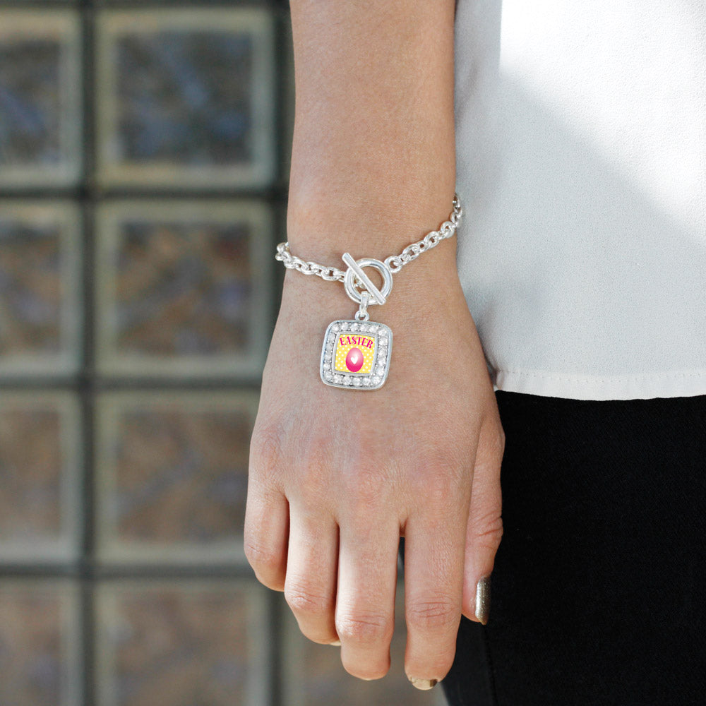 Silver Easter Square Charm Toggle Bracelet