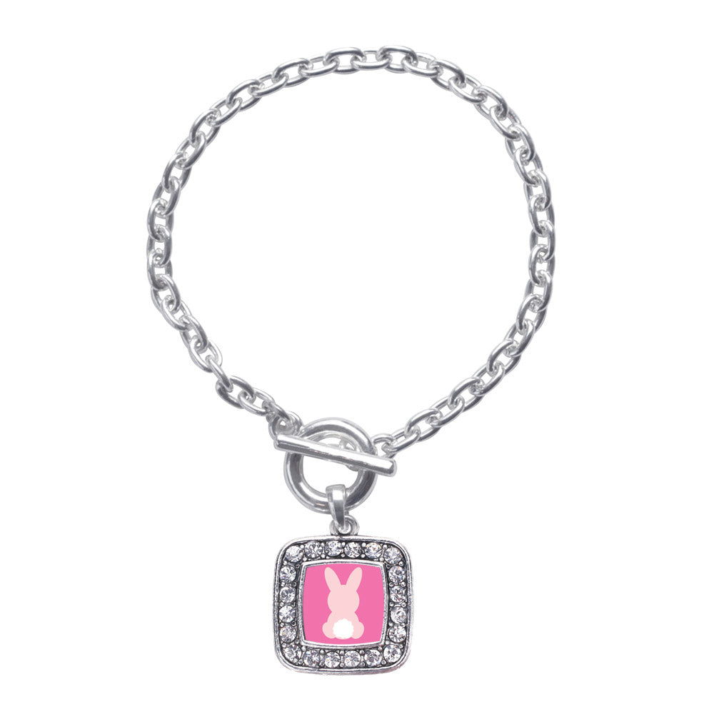 Silver Bunny Tail Square Charm Toggle Bracelet