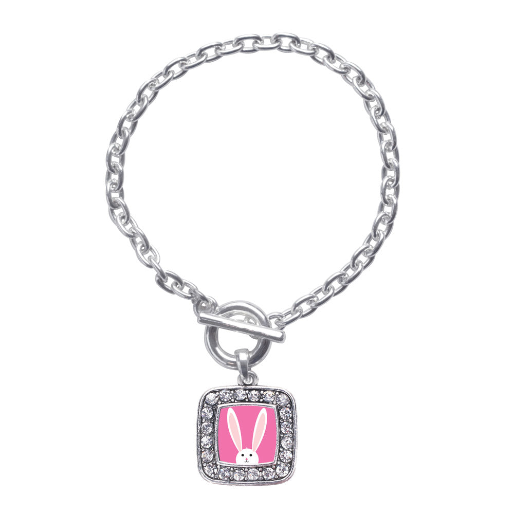 Silver Bunny Square Charm Toggle Bracelet