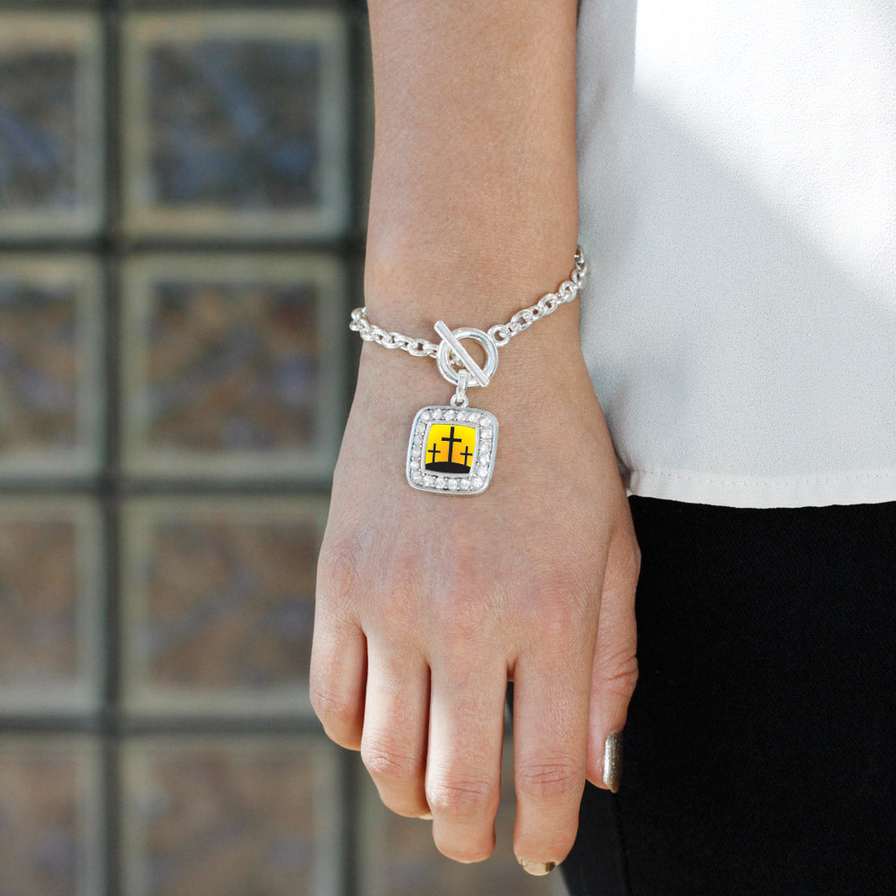 Silver Three Crosses Square Charm Toggle Bracelet