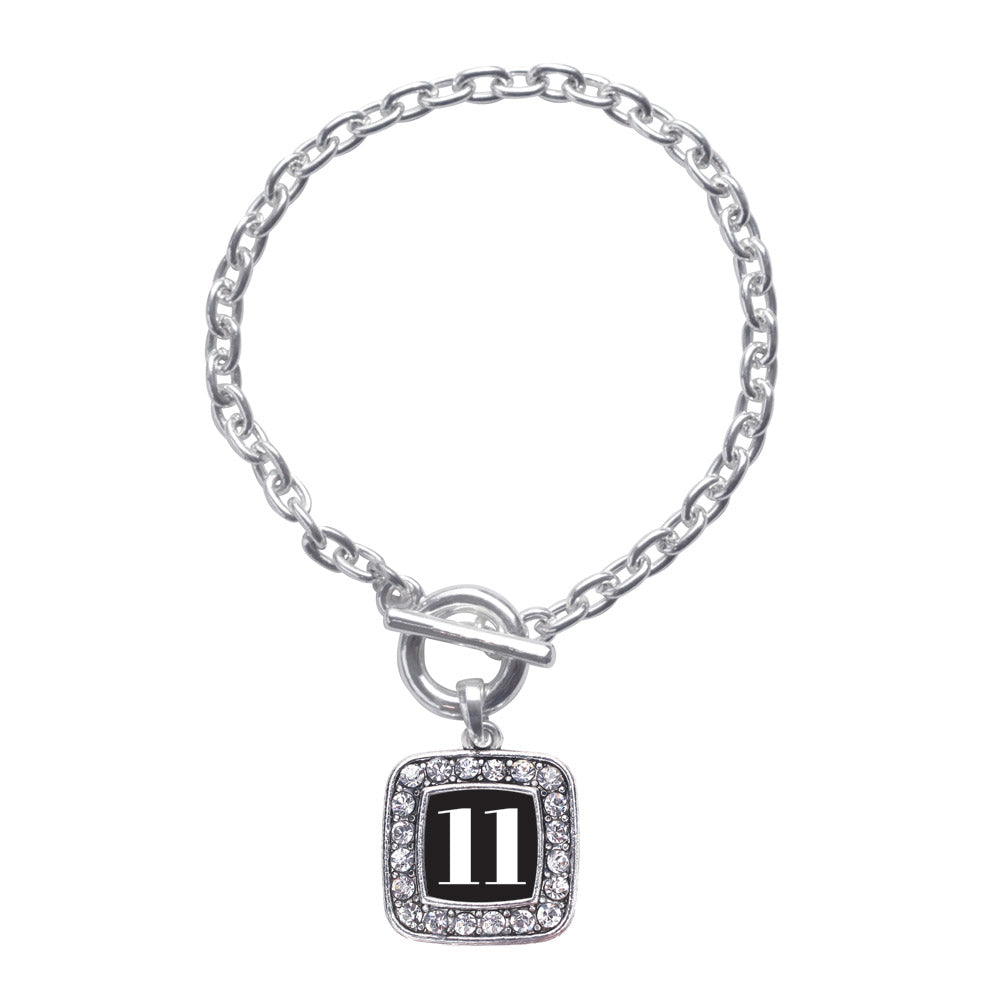 Silver Sport Number 11 Square Charm Toggle Bracelet