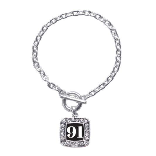 Silver Sport Number 91 Square Charm Toggle Bracelet