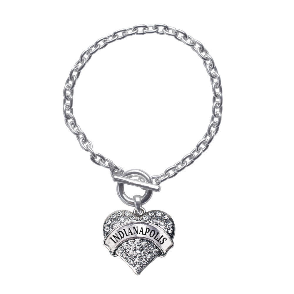 Silver Indianapolis Pave Heart Charm Toggle Bracelet