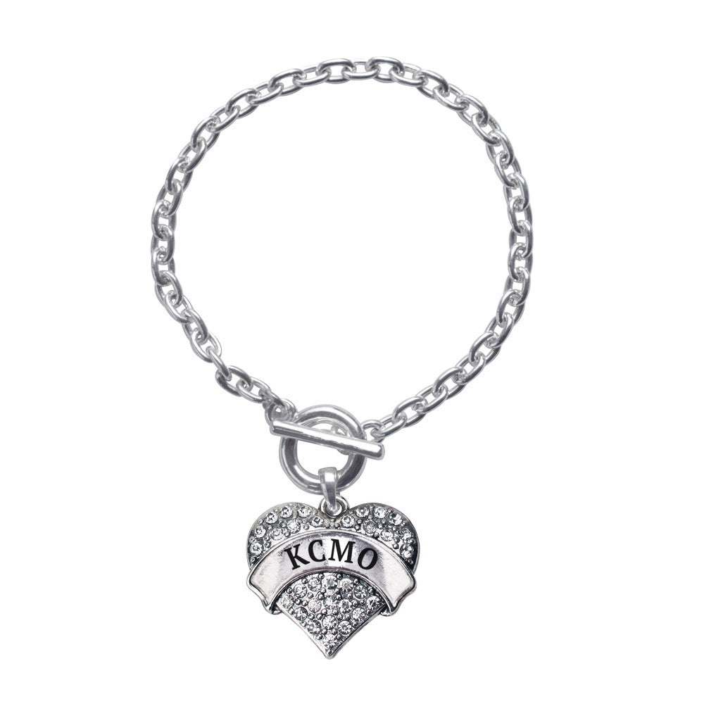 Silver KCMO Pave Heart Charm Toggle Bracelet