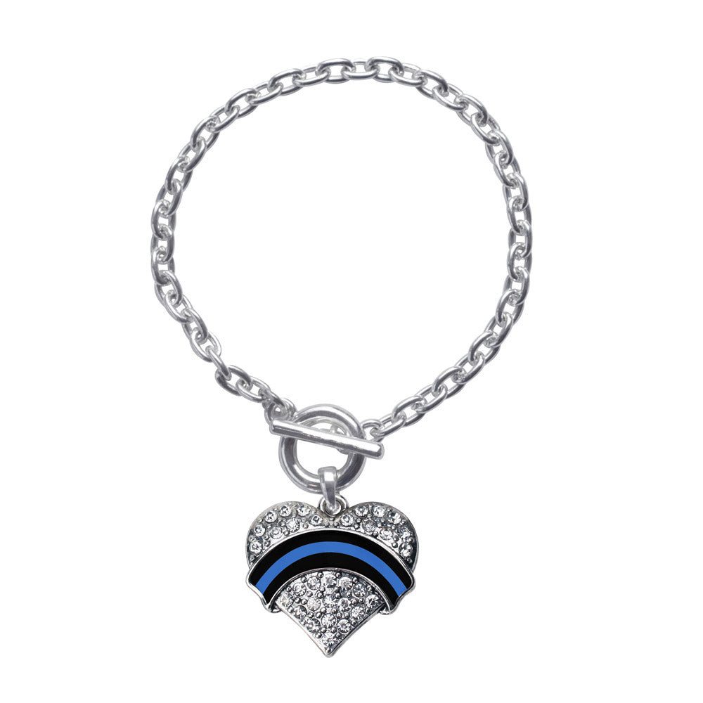 Silver Law Enforcement Support Pave Heart Charm Toggle Bracelet