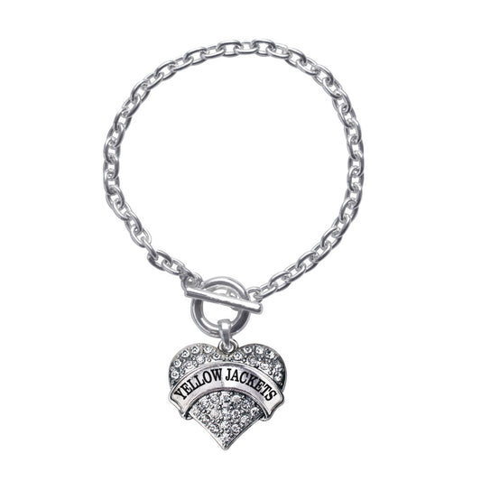 Silver Yellow Jackets Pave Heart Charm Toggle Bracelet