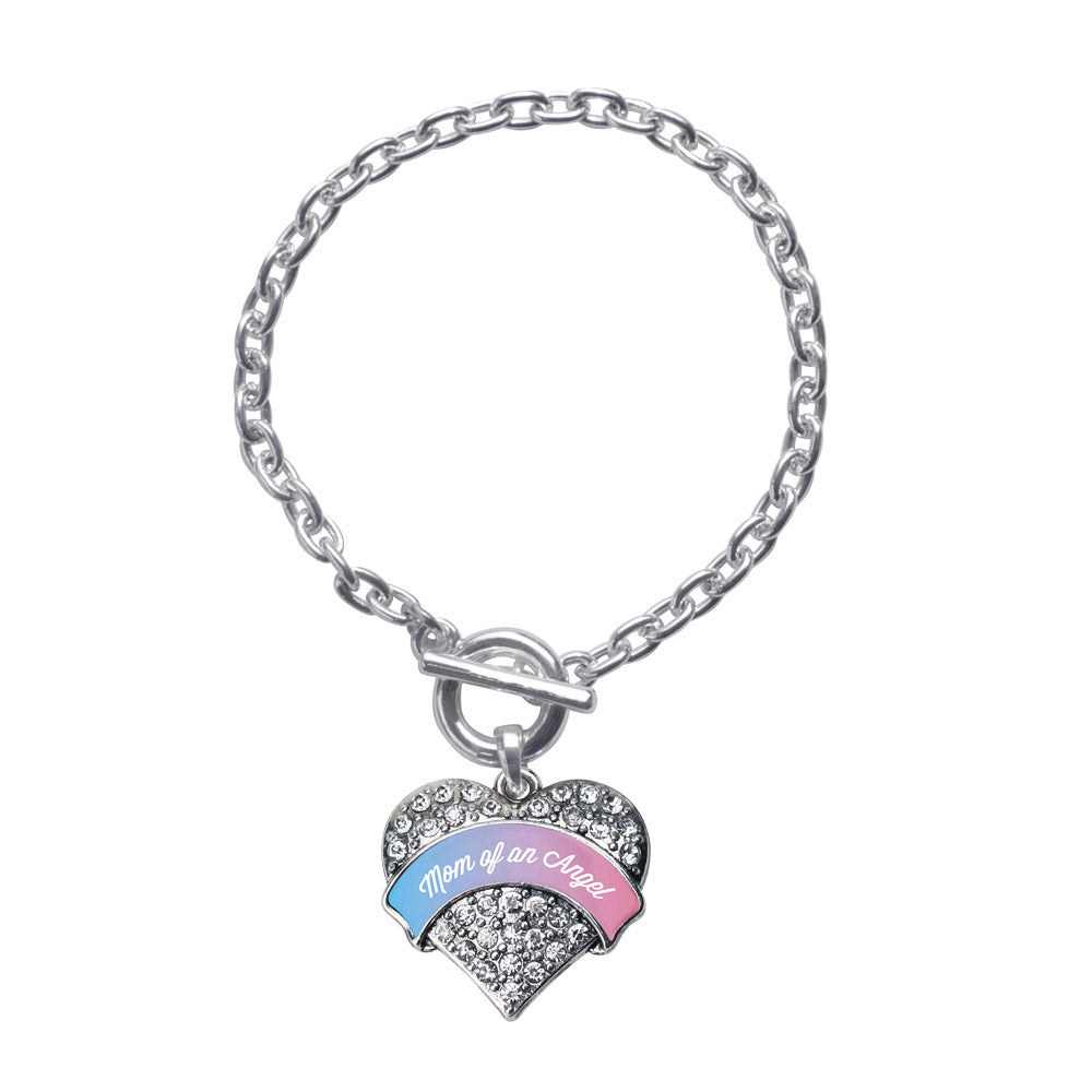 Silver Mom of an Angel Pave Heart Charm Toggle Bracelet